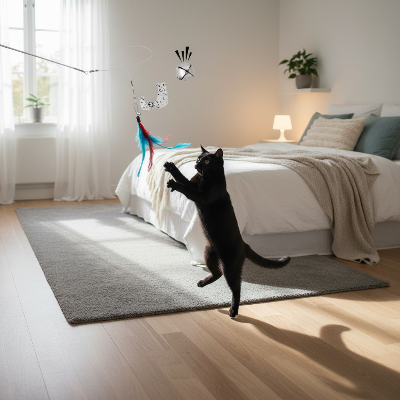 Chat noir dans chambre scandinave