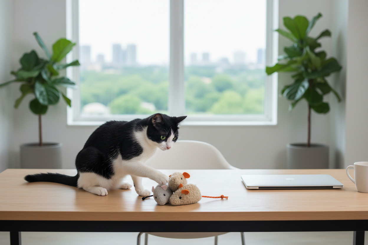 Chat noir et blanc dans le bureau