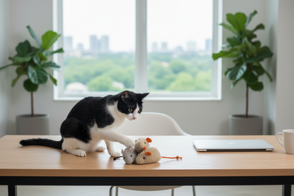 Chat noir et blanc dans le bureau