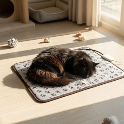   chat noir sur le Tapis pour chat devant fenêtre