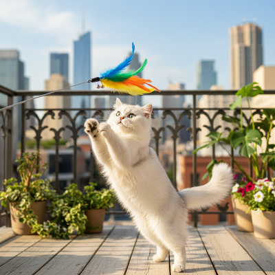 Chat persan blanc sur balcon