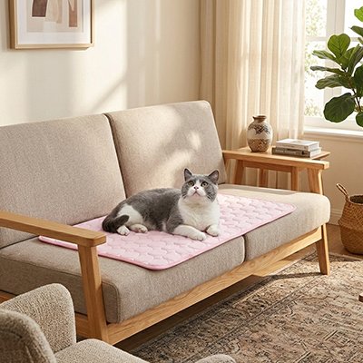 chat sur Tapis rafraichissant Chat regarde le plafond