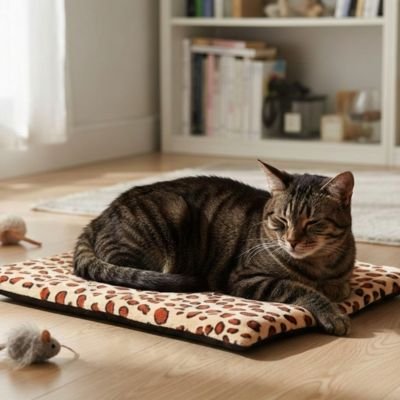 chat tigré sur Tapis chat dans salon couleur crème