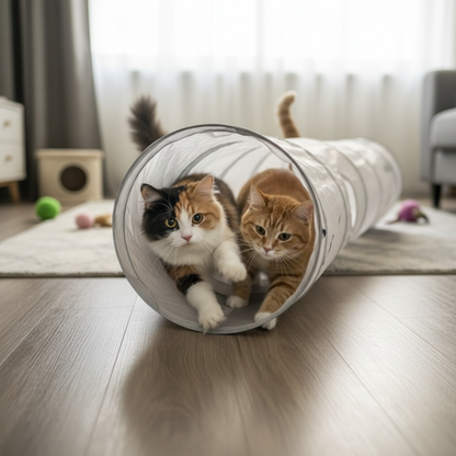 Chat tricolore et chat roux jouant ensemble