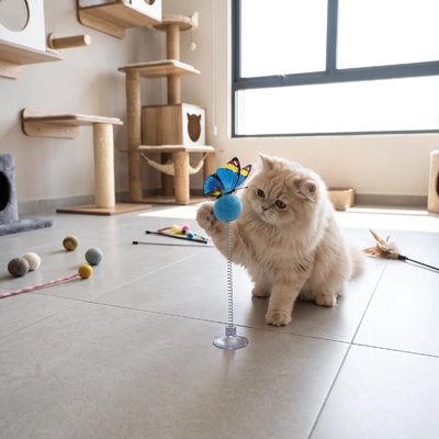 chaton angora tape Jouet pour Chat et papillon bleu 
