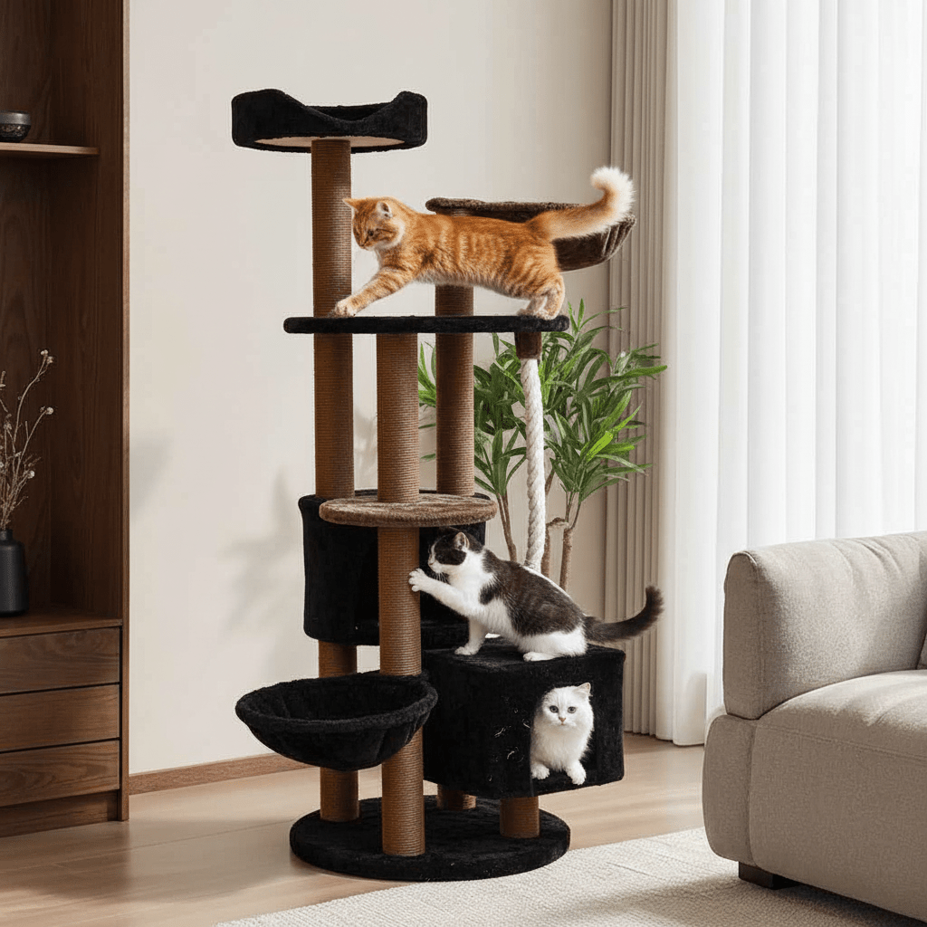 Arbre à Chat 162cm Multiplateforme | Design Marron & Noir - Chatjoue - Chatjoue