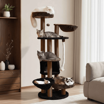 Arbre à Chat 162cm Multiplateforme | Design Marron & Noir - Chatjoue - Chatjoue