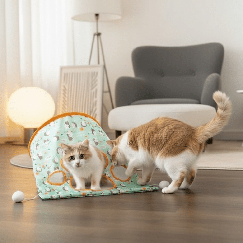 Tunnel Pliable pour Chat avec Papier Bruissant - Jouet Interactif - Chatjoue - Chatjoue