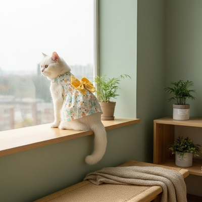 chatte rebord fenêtre porte déguisement pour chat jaune avec nœud