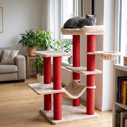 Corde arbre a chat rouge sur arbre à chat 