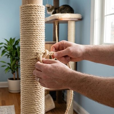 Corde arbre a chat une personne fait un nœud 
