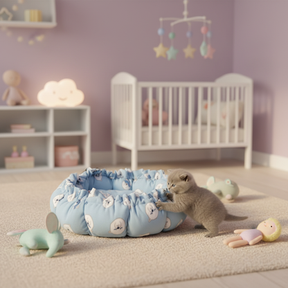 Coussin bleu ours chambre enfant