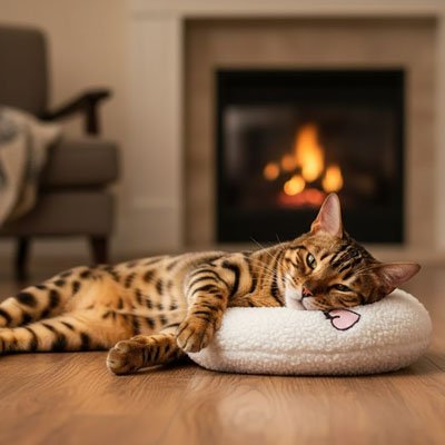 Coussin chat en croissant blanc