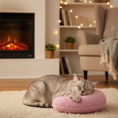 Coussin chat en croissant rose
