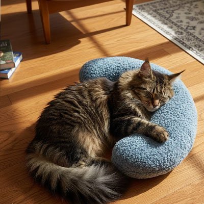 Coussin chat en forme de croissant