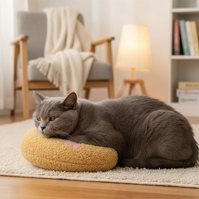 Coussin chat idéal pour une longue sieste 