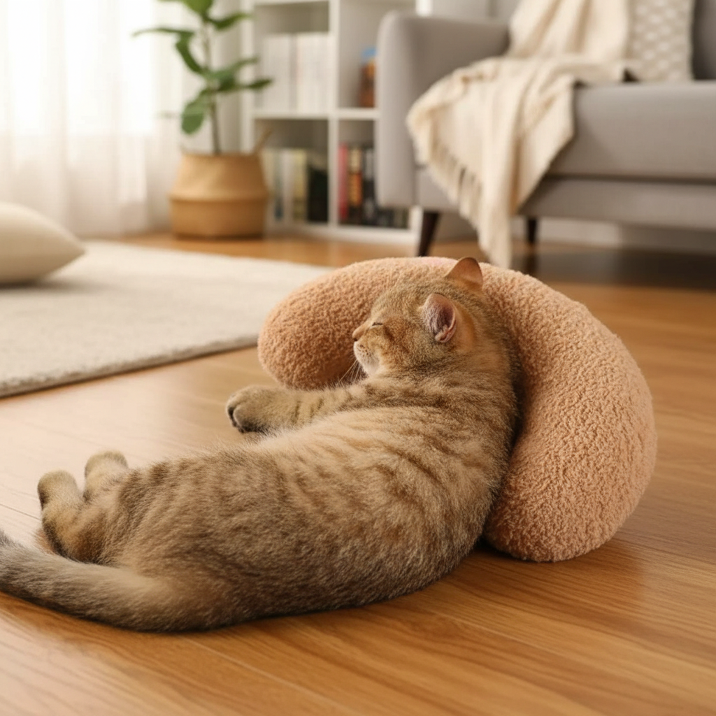 Coussin chat marron  chat tabby salon