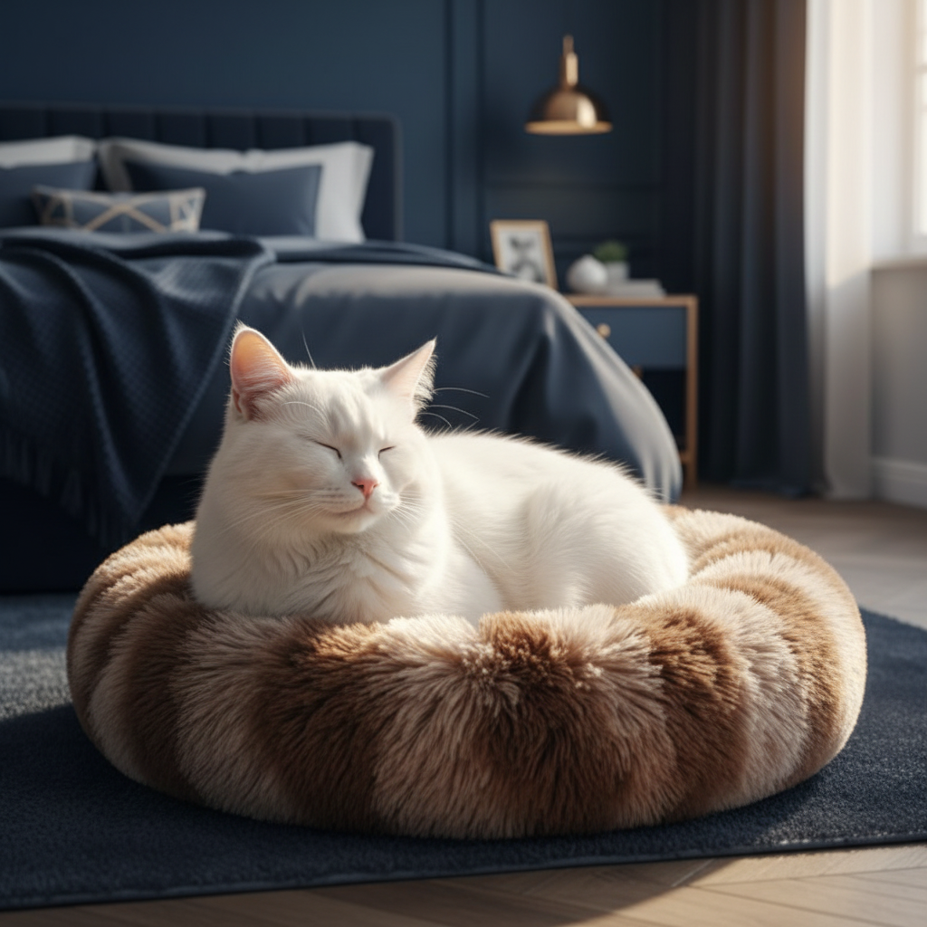 Coussin marron - chambre bleue