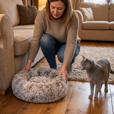 Coussin pour Chat couleur kaki moucheté 