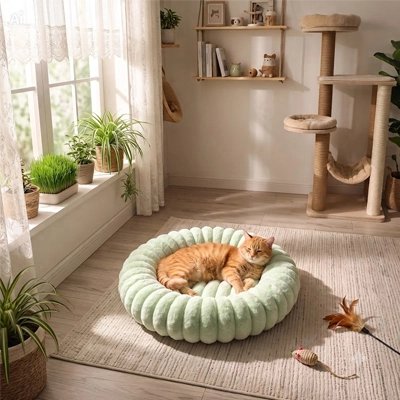 Coussin pour Chat devant fenêtre et chat couché dedans