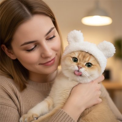 Déguisement pour Chat blanc femme tient chat dans ses bras