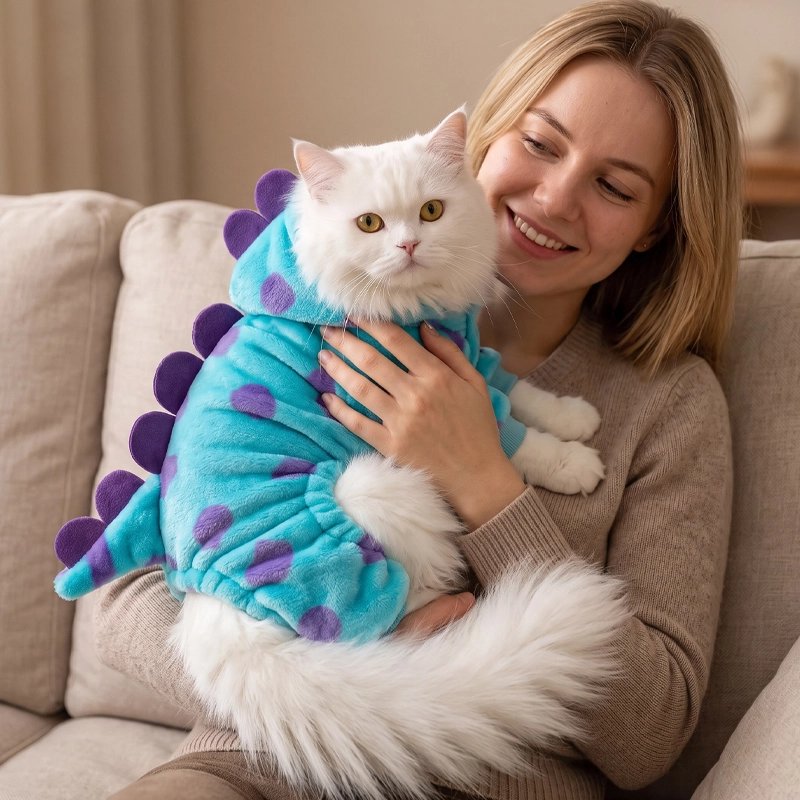 Déguisement pour Chat bleu turquoise femme porte le chat blanc
