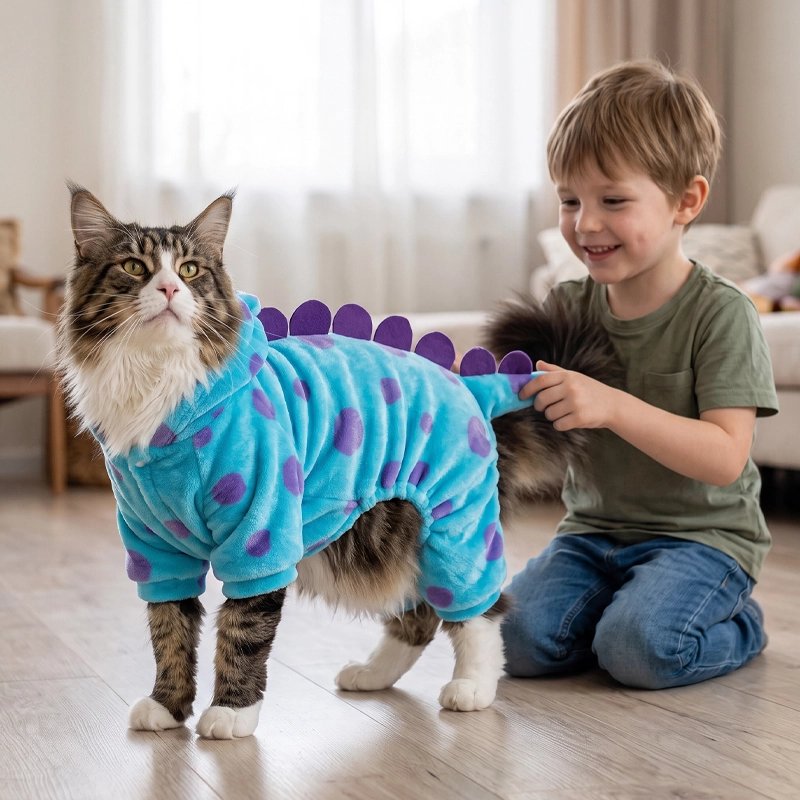 Déguisement pour Chat bleu turquoise garçon joue avec le chat 