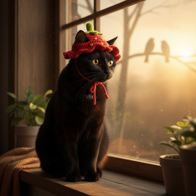 déguisement pour chat chapeau fraise Chat noir à la fenêtre