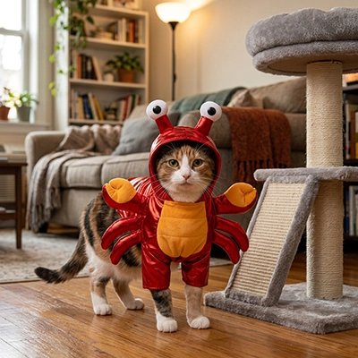 Déguisement pour Chat crabe sur chat dans salon
