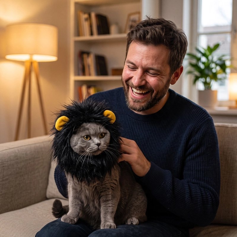 Déguisement pour Chat crinière noire sur chat homme rit 