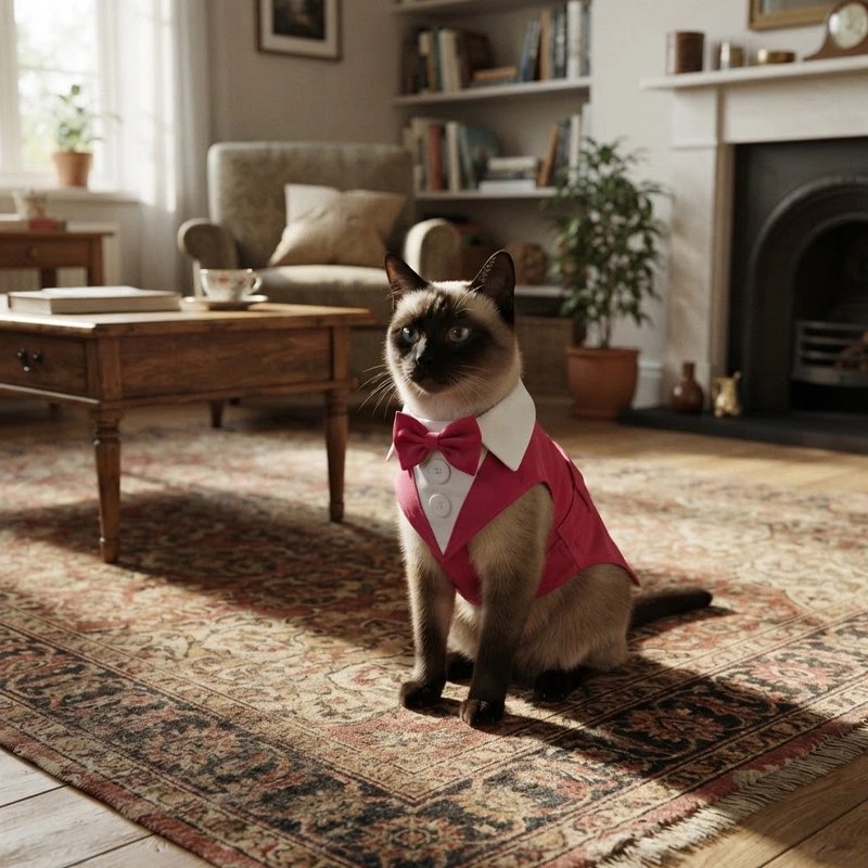 Déguisement pour Chat rose chat assis sur tapis salon