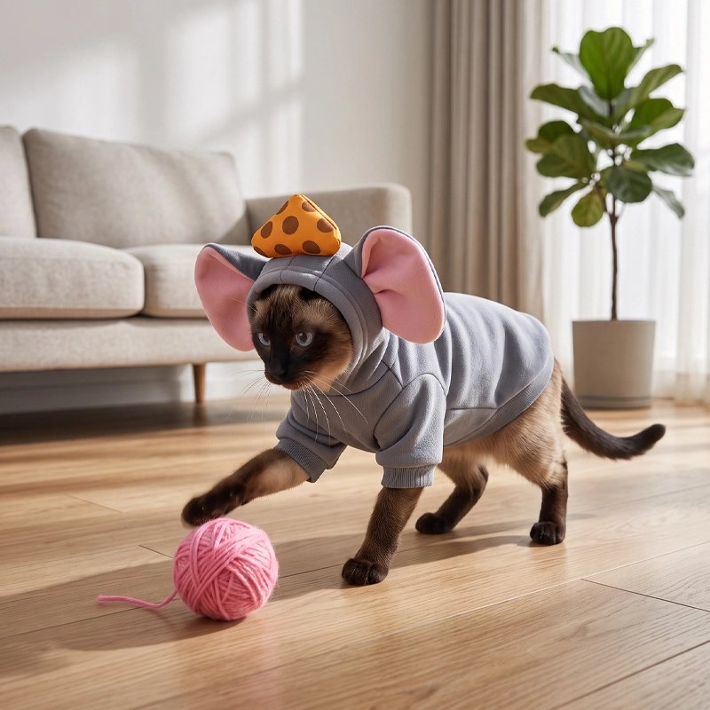 Déguisement pour Chat souris grise chat joue avec balle rose