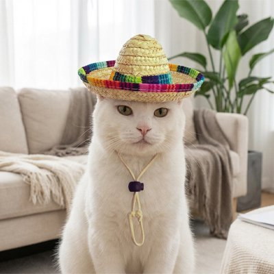 Déguisement pour Chat sur tête du chat assis dans salon