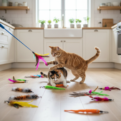 Deux chats jouant ensemble dans la cuisine