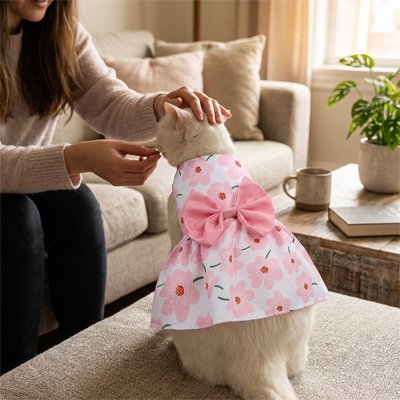  femme caresse Déguisement pour Chat robe rose portée par chatte 