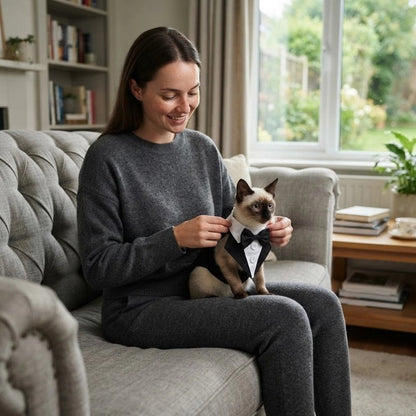 femme habille chat avec Déguisement pour Chat noir sur canapé