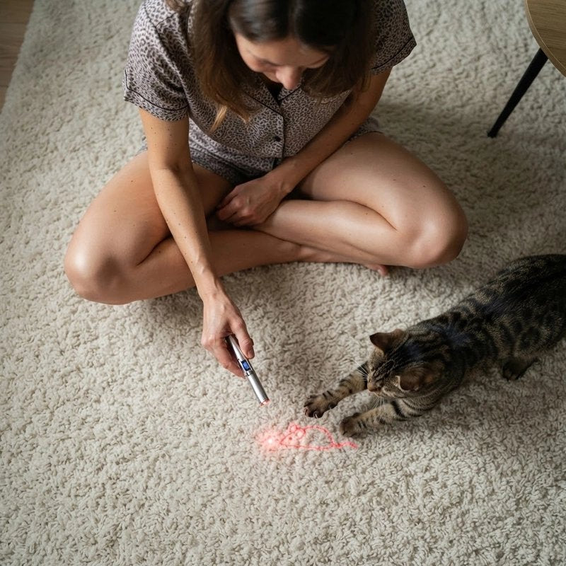 femme utilise Laser a chat pour jouer avec chat 