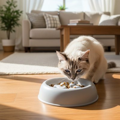 Gamelle anti glouton Chat de couleur gris avec design forme de vagues
