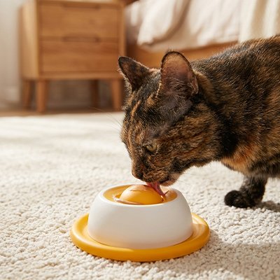 Gamelle anti glouton Chat de couleur jaune et blanc