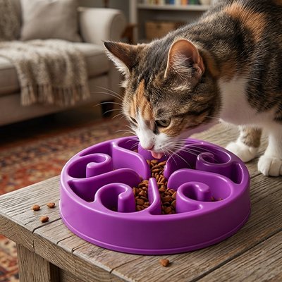 Gamelle anti glouton Chat de couleur mauve 