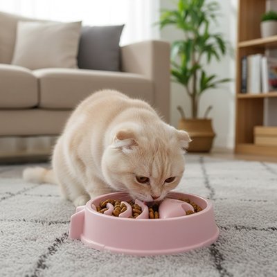 Gamelle anti glouton chat de couleur rose pâle
