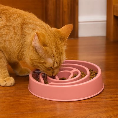 Gamelle anti glouton chat de couleur rose
