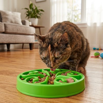 Gamelle anti glouton Chat de couleur vert pomme