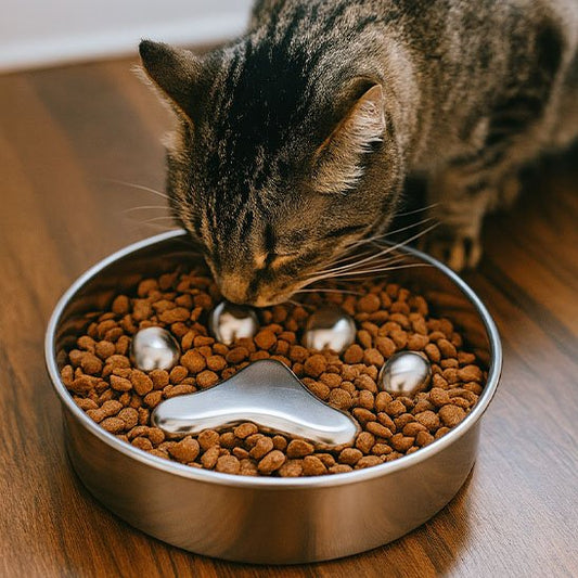 Gamelle anti glouton chat en acier inoxydable 