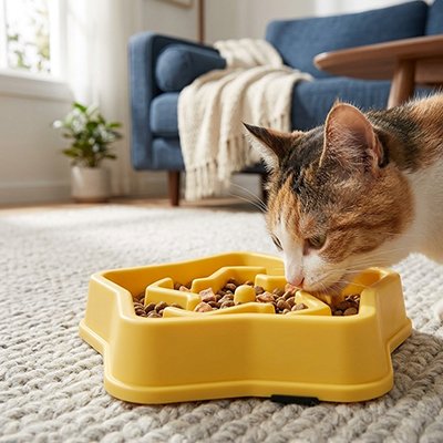 Gamelle anti glouton Chat en couleur jaune
