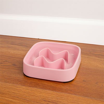 Gamelle anti glouton Chat en forme carré rose