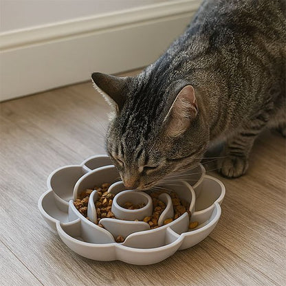 gamelle anti glouton Chat fleur couleur grise