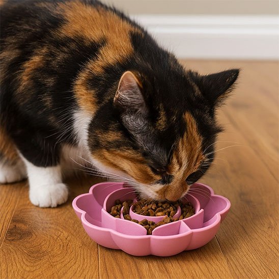 gamelle anti glouton Chat fleur couleur rose
