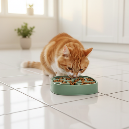 Gamelle vert sauge avec chat tigré orange