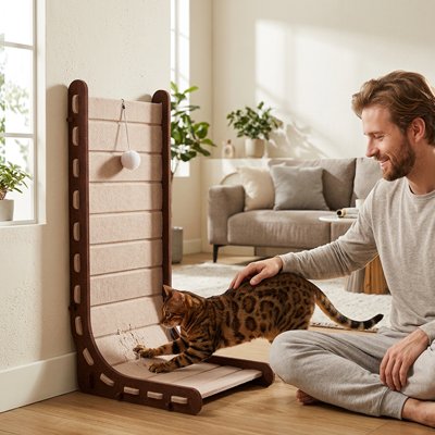 Griffoir Chat de couleur marron foncé et beige